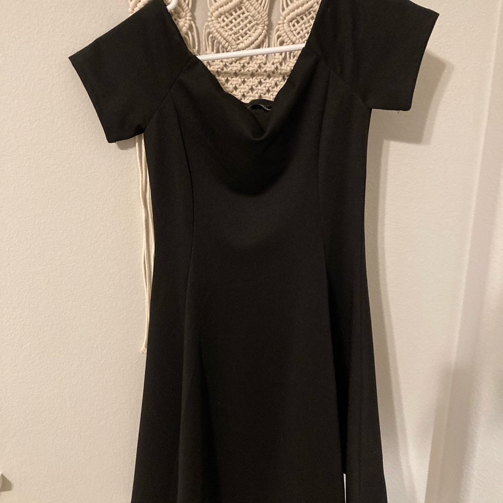 Off the shoulder black cocktail dress